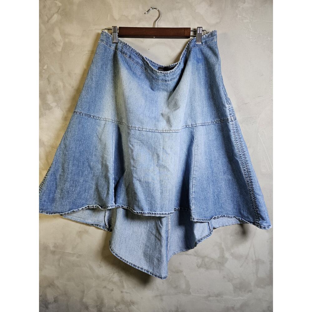 Venezia Denim Asymmetric Longer In Back A-Line Midi Skirt Blue Plus Size 22 - Picture 6 of 6